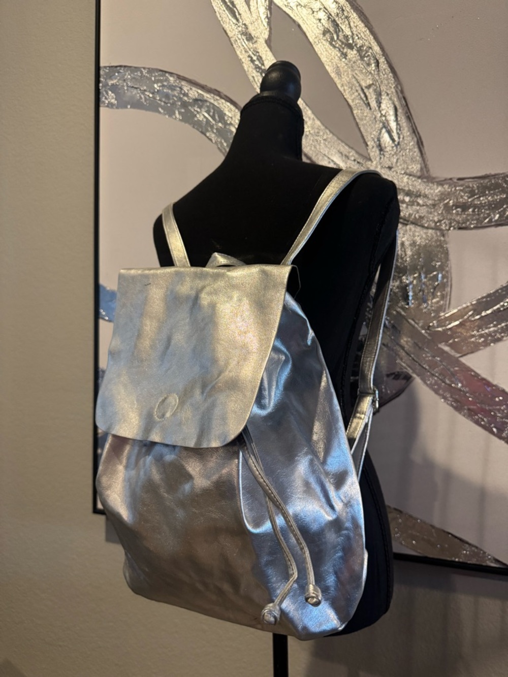 Metallic Silver Women’s Backpack - Sleek Everyday Bag - Picture 3 of 4